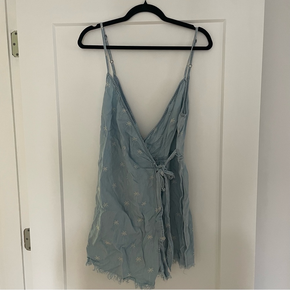 Show Me Your Mumu Light Denim Blue Wrap Tie Front Jumpsuit
